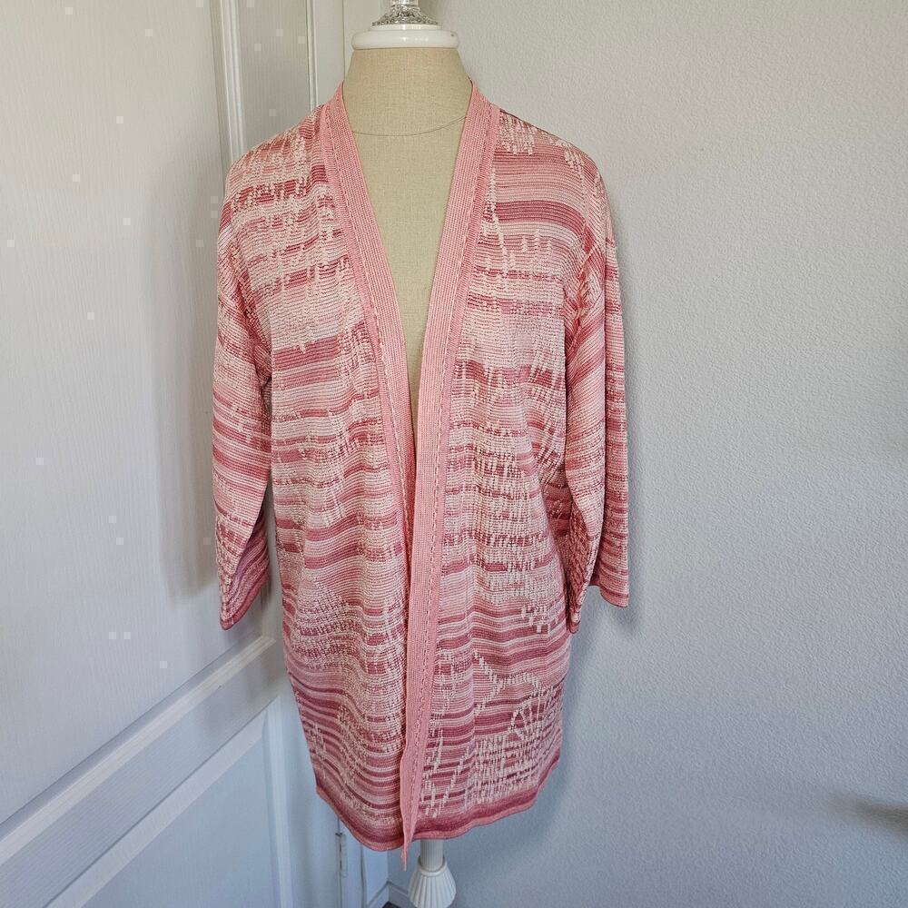 Chico's Embroidered Striped Jacquard Cardigan Pink Size M - Picture 2 of 8